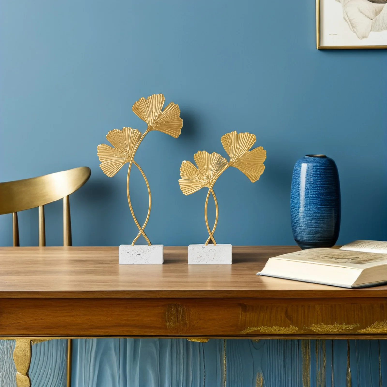 2 قطعة أوراق الجنكة الفضية الحلي الزخرفية سطح أملس الذهبي الحديد الحرفية للمنزل مكتب سطح المكتب غرفة المعيشة الشمال نمط #4