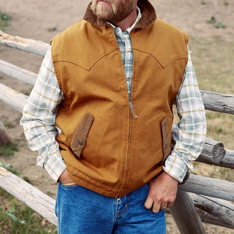 Autumn And Winter New Fashion Coat Men's Clothing, Retro Western Denim Style Casual Men's Color Matching Vest