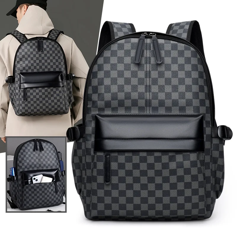 

Деловой модный рюкзак в клетку, универсальный повседневный мужской городской рюкзак для ноутбука, вместительный дорожный рюкзак