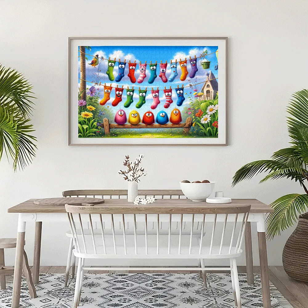 1000 stuks kleurrijke sokken en vogels puzzel - groot doe-het-zelf familiespel voor volwassenen, leuke hersenuitdaging met levendige papieren puzzel