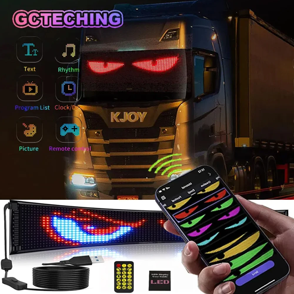 

Dynamic Devil's Eye Truck Windshield Scrolling Advertising LED Car Sign RGB DIY App Control LED Panel Flexible Display Light