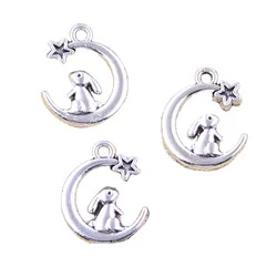 15 шт., подвески в виде кролика, Луны, звезды, 17x14 мм, антикварная искусственная рукоделие, тибетская фурнитура «сделай сам», ювелирные изделия
