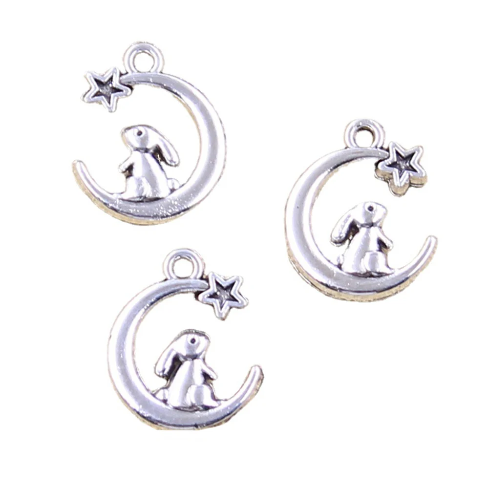 15 sztuk Charms królik księżyc gwiazda 17x14mm antyczne srebro kolorowe wisiorki dokonywanie DIY Handmade tybetański znalezienie biżuterii