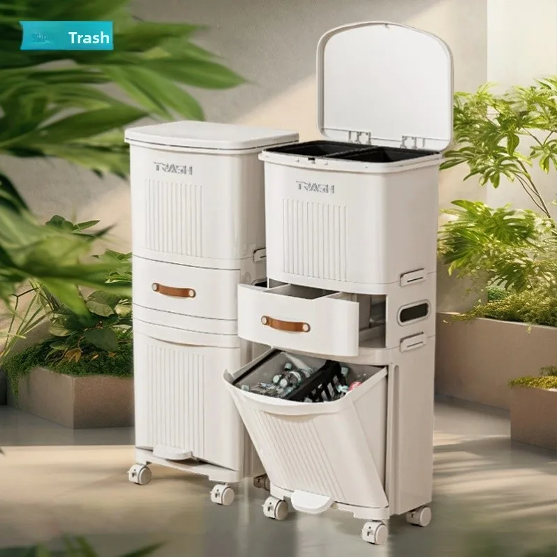 

Large Capaci Kitchen Waste Bin Standing Mobile High Foot Pedal Auatic Opening Classin Tra Can Fly Home Use
