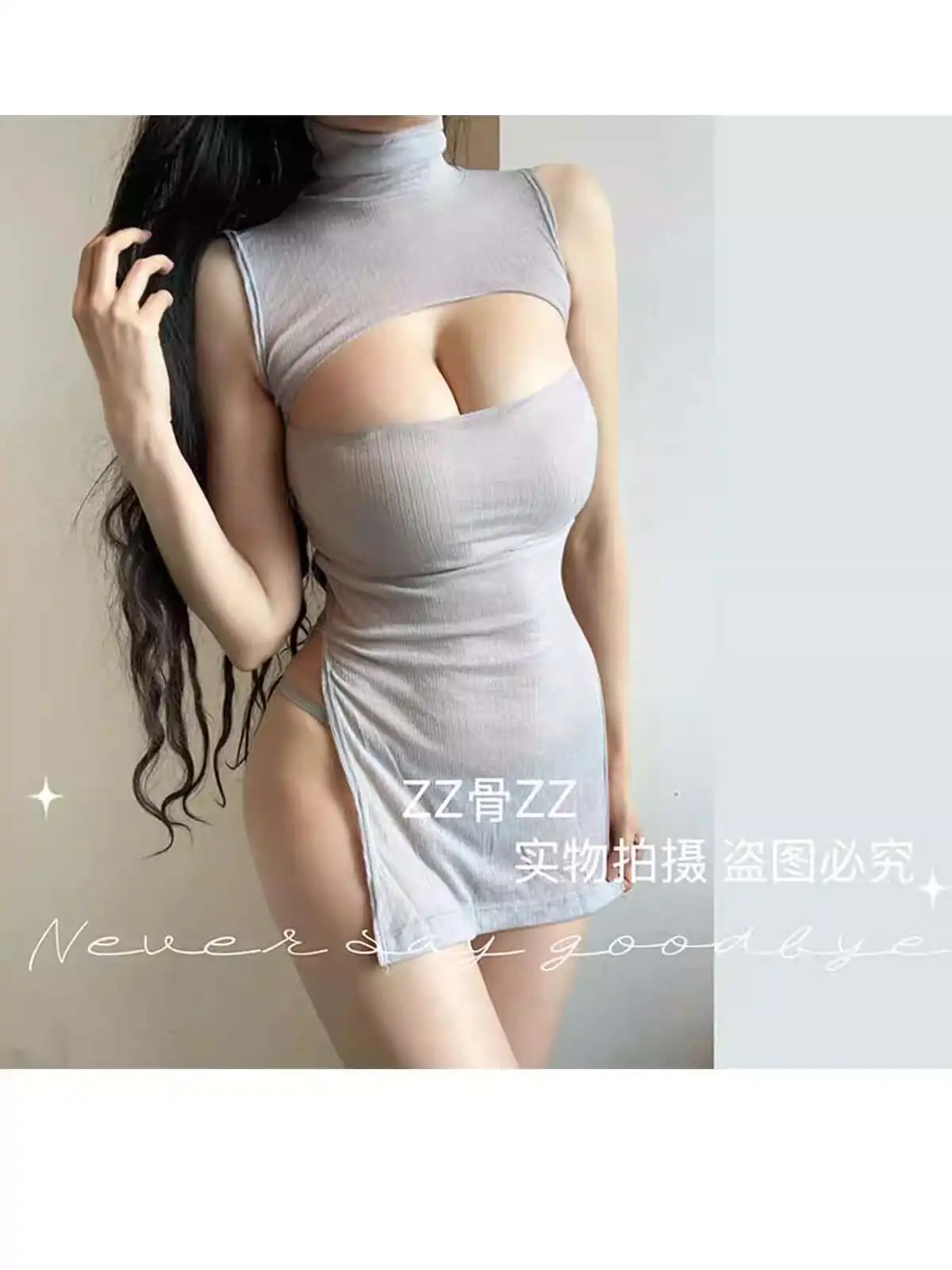 Robe d'été française, Sexy, élégante, Style féminin, fente haute, creuse, transparente, col haut, fine, mode femmes, 7EH9