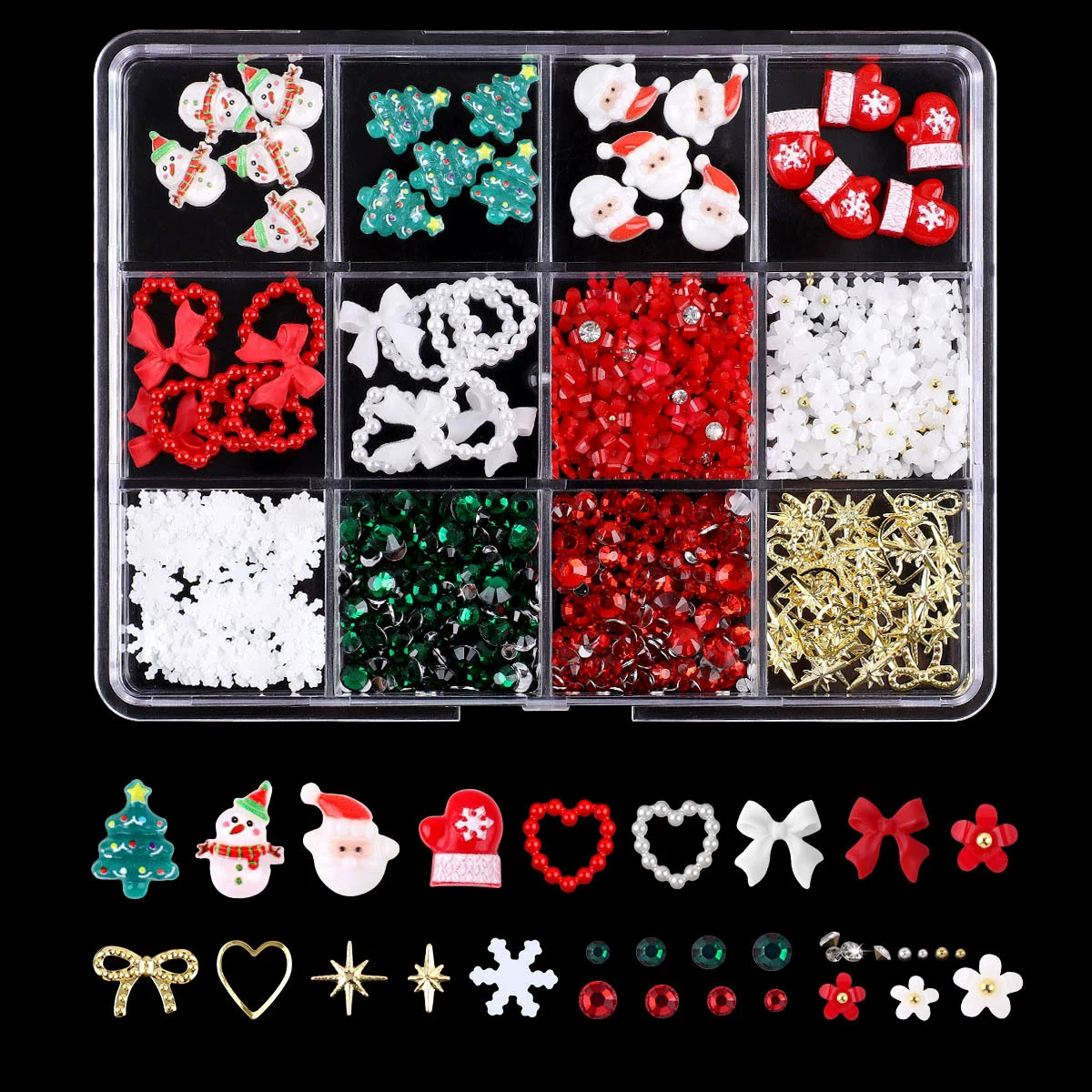 Christmas & Halloween Nail Art Resin Charm Set, Santa, Penguin, Snowman, Tree, Ghost, Pumpkin, Bat, DIY Nail Decorations