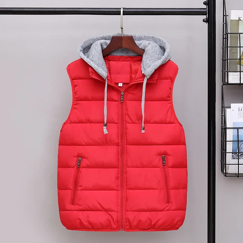 

Mens Hong Kong Style Hooded Cotton Vest Winter Korean Warm Thickened Jacket Plus Size Fat Horse Clip Streetwear