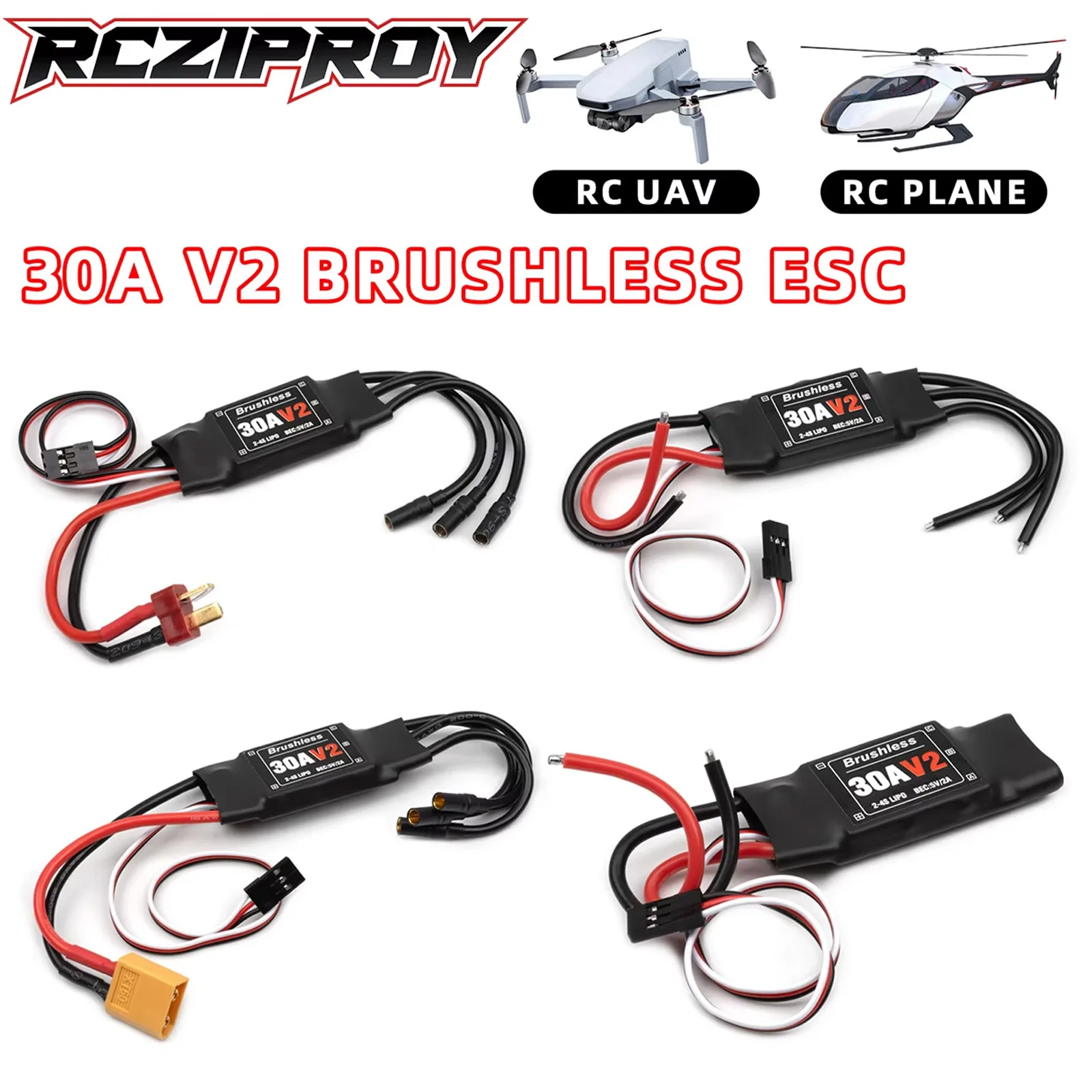 

RCZIPROY 30A V2 Бесколлекторный ESC 2-4S Lipo регулятор скорости для радиоуправляемых самолетов, дронов, FPV