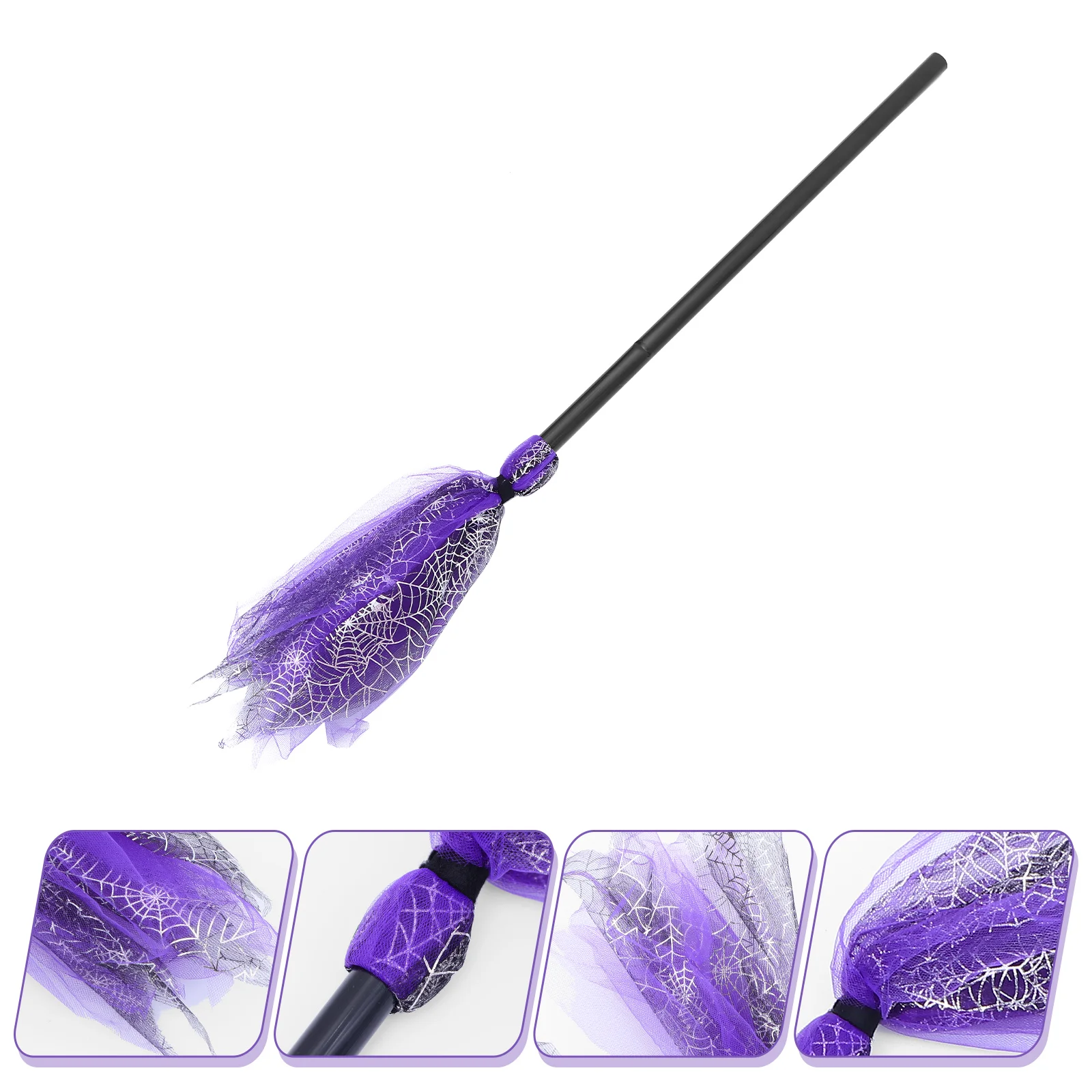 Decorate Spider Web Yarn Broom Toddler Outdoor Girls Witch Plastic Halloween Besom Prop