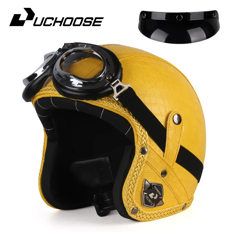 UCHOOSE Retro Motorhelm PU Leer Open Gezicht 3/4 Chopper Fietshelmen Klassieke Casco Moto Vintage