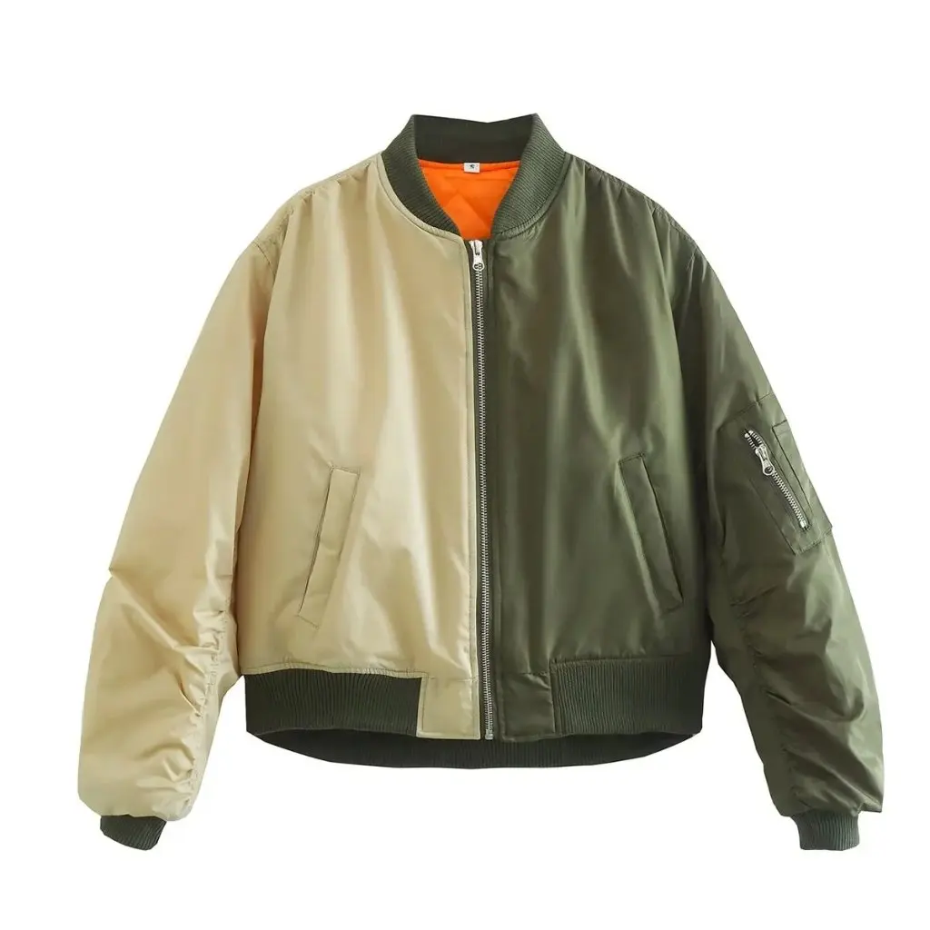 

Women's Loose Contrast Color Flight Jacket Coat Cotton-Padded Autumn Clothing European American Style Female A19565