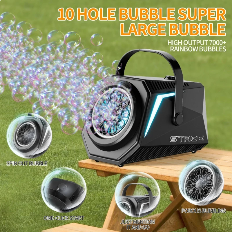 

Electric Rechargeable Remote Control Stage Lighting Bubble Machine for Outdoor Wedding Kids Handheld Automatic Bubble Maker