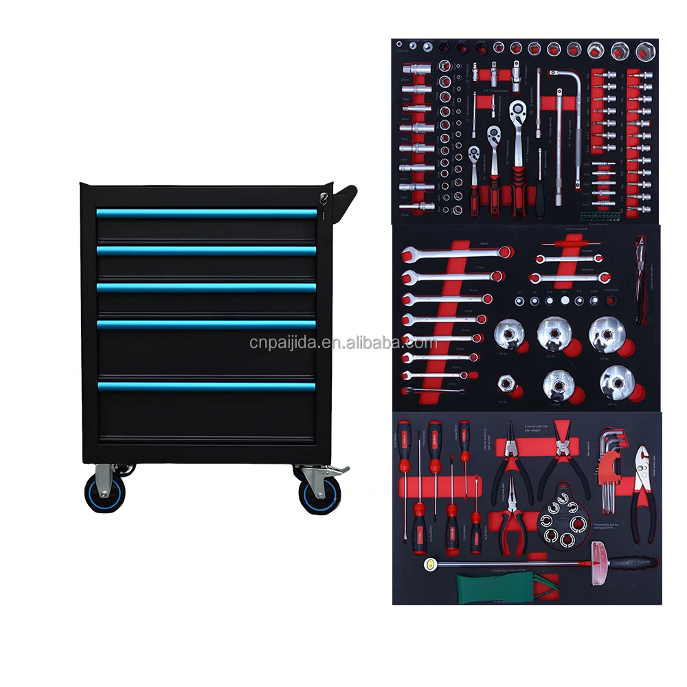 

Garage Workshop Tool Cart Heavy Duty Tool Trolley With Tools 5 Drawer 158 Piece Tool KitsATV&UTV