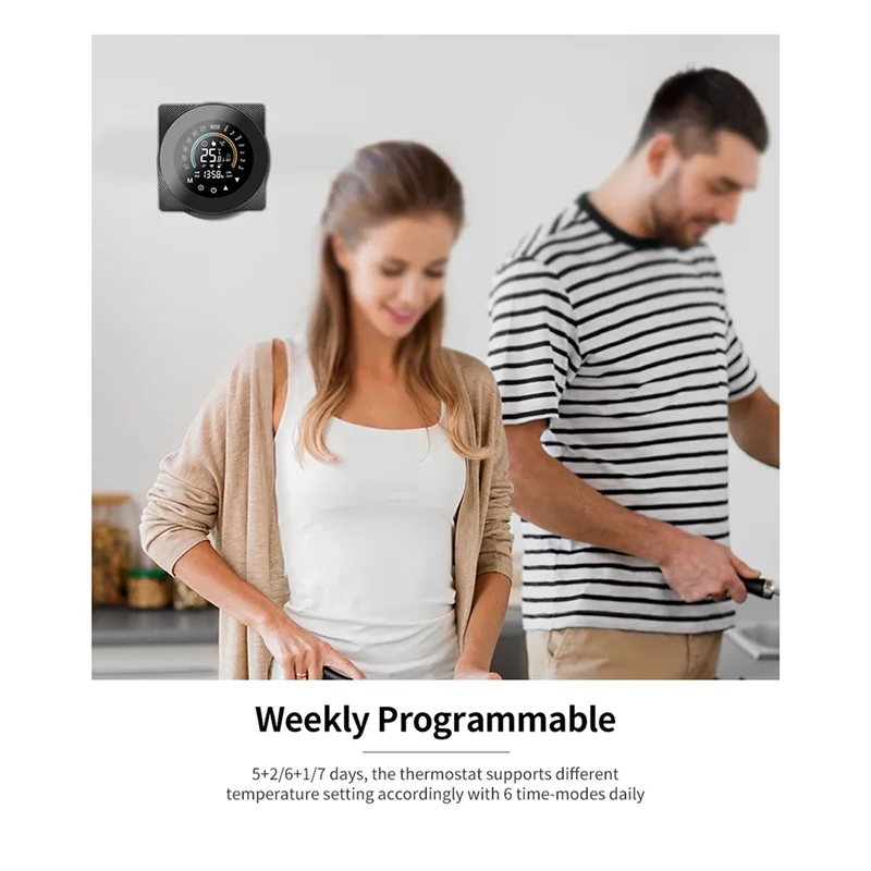 ABFN-Tuya Wifi Thermostat LCD التحكم الرقمي في درجة الحرارة باللمس لـ Alexa Black، غلاية الغاز (واي فاي) سهلة التركيب