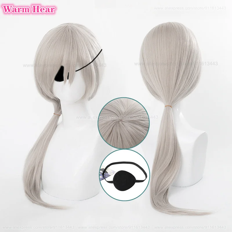 In Stock Anime Quanxi Synthetic Wig 70cm Long Silver Gray Ponytail Cosplay Wig With Eye Mask Heat Resistant Hair Party 2024 Wigs