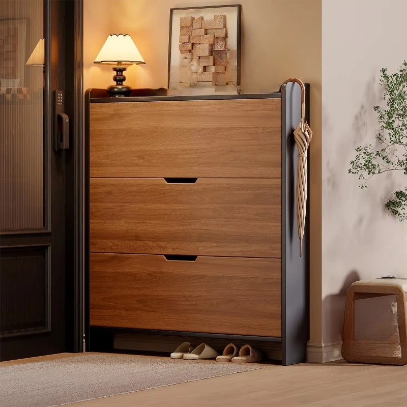 Solid wood ultra-thin clamshell simple modern wall-mounted integrated design shoe cabinet