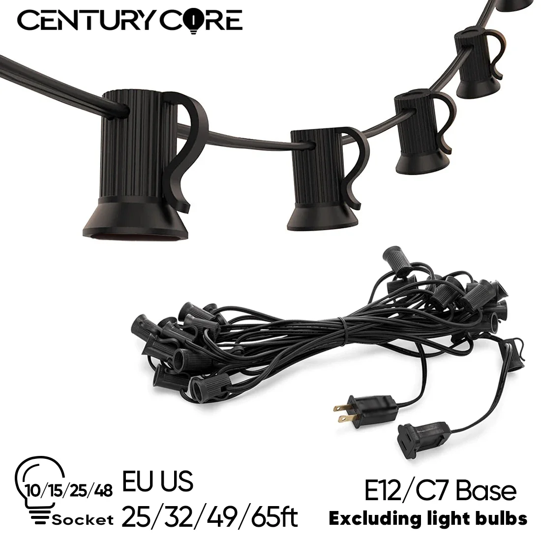 String Light E12 Sockets C7 Base Electric Cable EU US Lamp Hold Connectable Waterproof  Wedding Birthday Festival Decoration