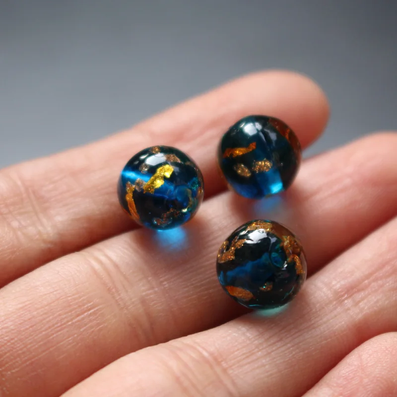 10 قطعة 8 10 مللي متر 12 مللي متر غرامة Lampwork الخرز اليدوية المحيط الأزرق اللون مع الذهب احباط للمجوهرات سوار قلادة القرط صنع DIY بها بنفسك