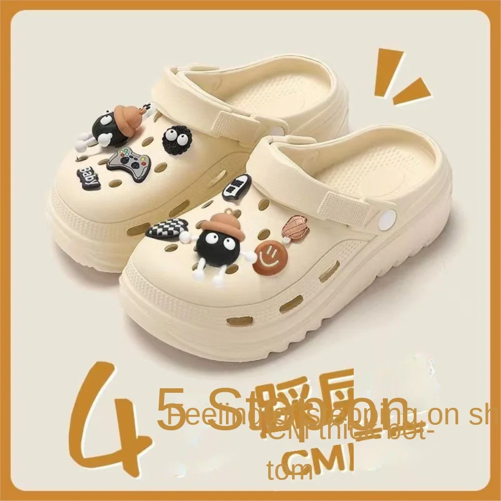 

Женские садовые сабо, сандалии на толстой платформе, сандалии с открытыми отверстиями, однотонная пляжная обувь на нескользящей мягкой подошве, летние тапочки