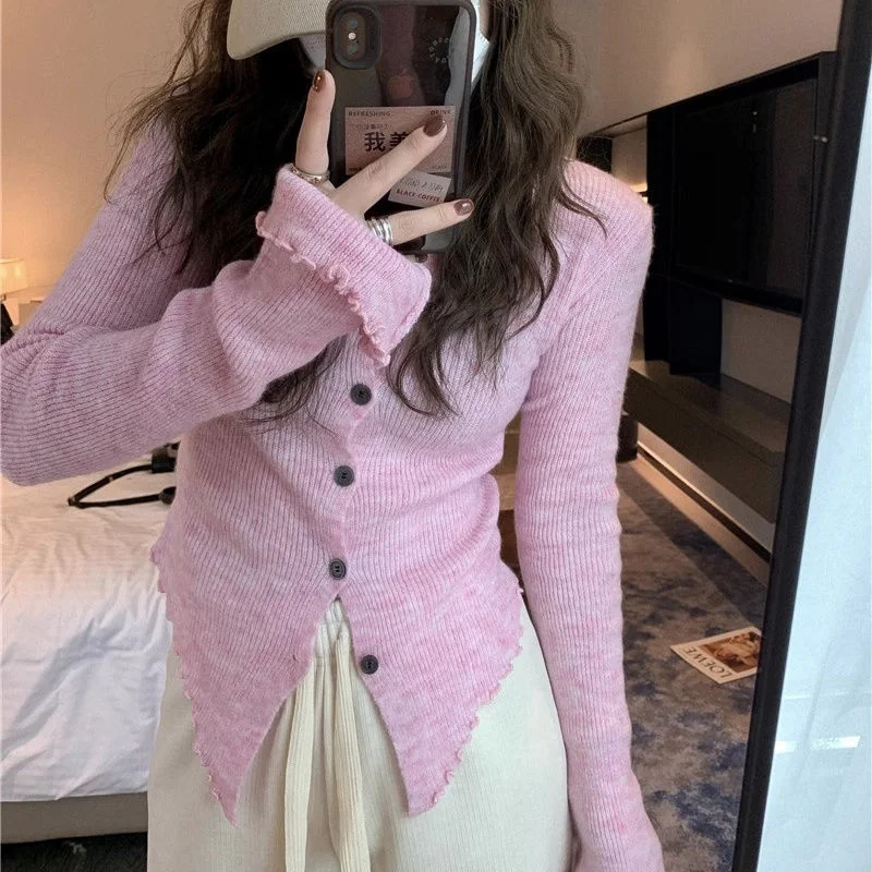 قميص قاعدة محبوك غير منتظم باللون الرمادي لخريف وشتاء جديد بخصر نحيف وداخلي ضيق