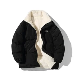 Piumino invernale da uomo in lana d'agnello su due lati 2023 cappotto a bolle Vintage oversize parka in pelliccia calda Outwear