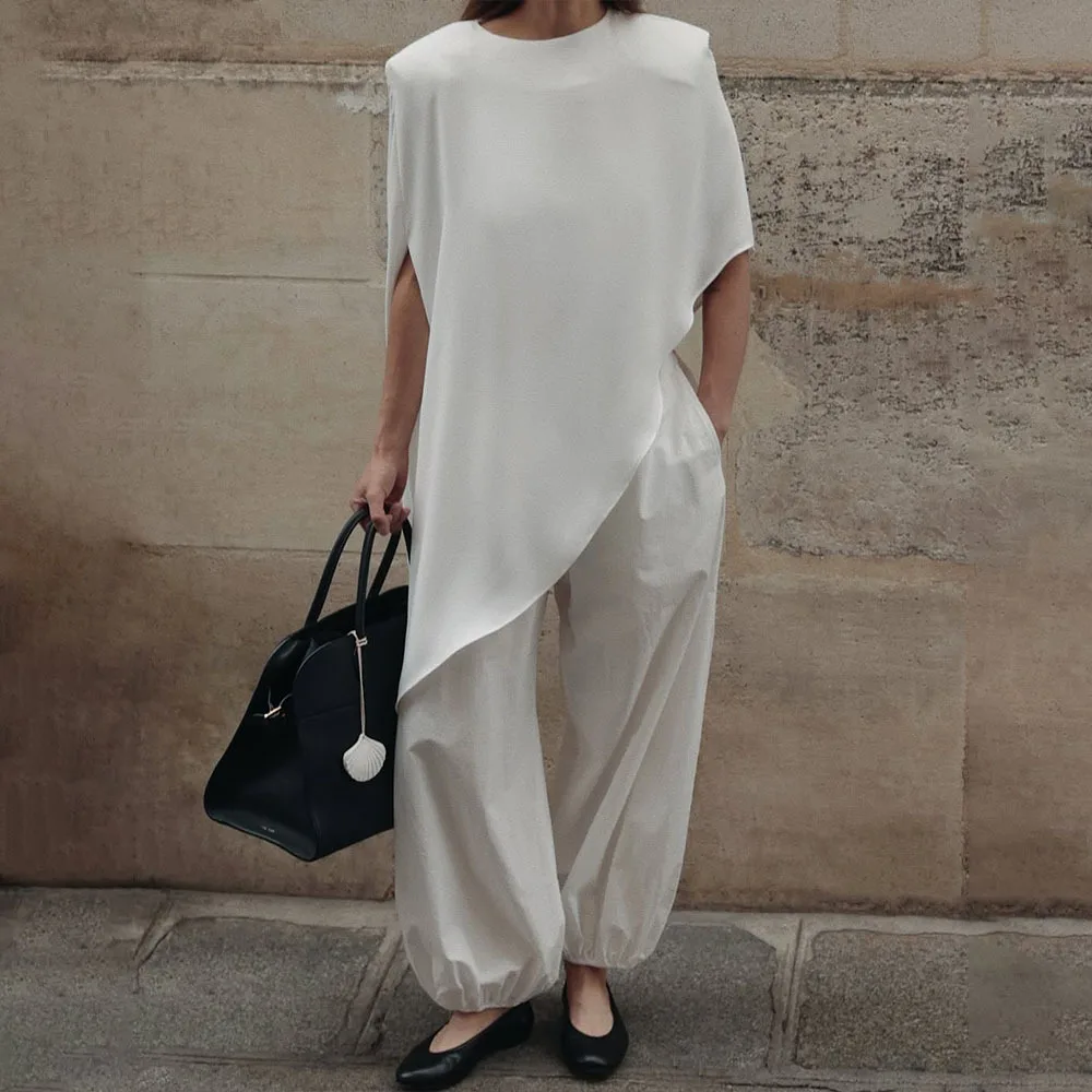 

Gtpdpllt Irregular O-neck Loose Women‘s Long T-Shirt Satin Short Sleeve Leisure Elegant Streetwear Y2K Clothes 2025 New Tops