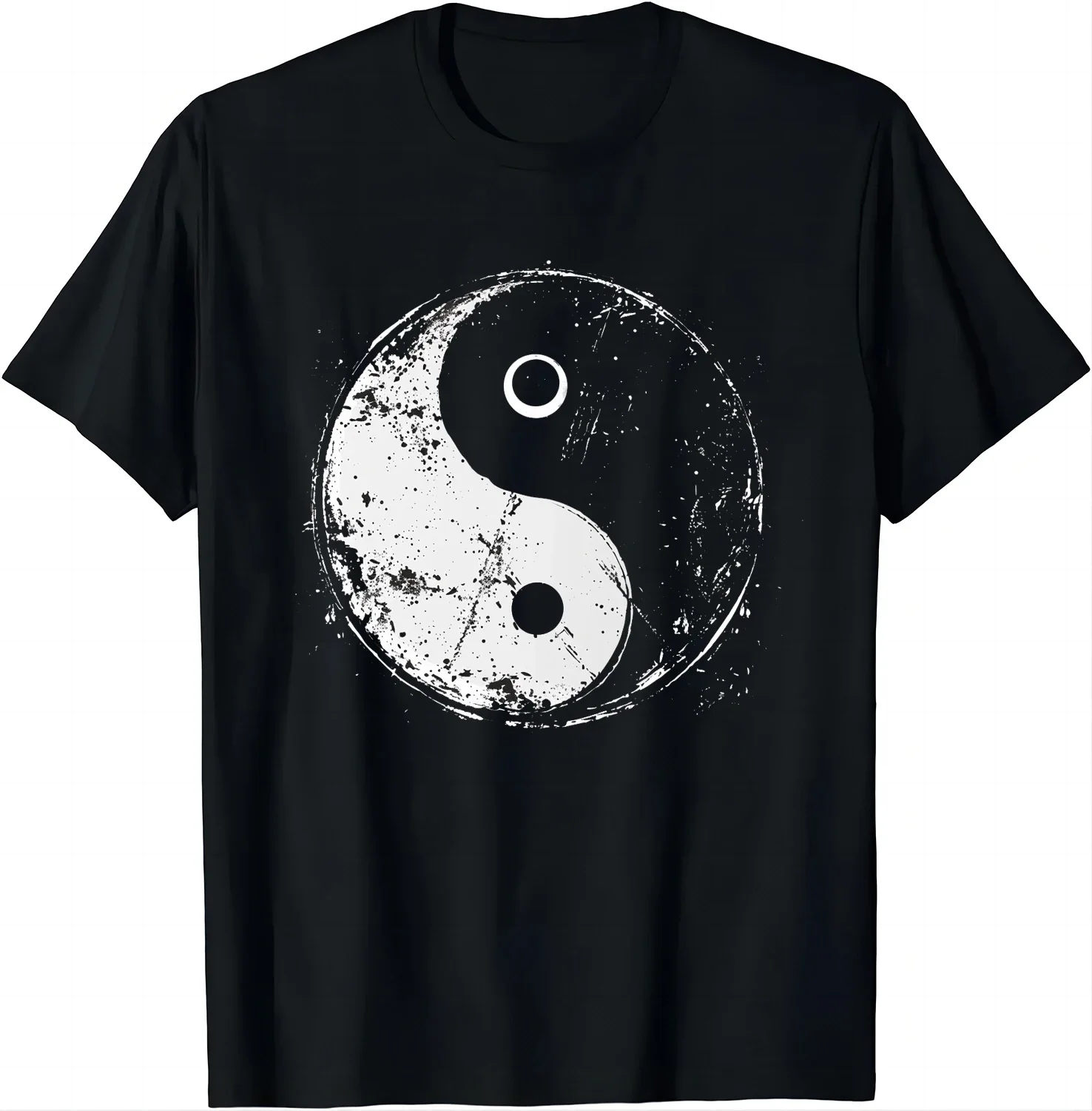 

Distressed Yin Yang Taijitu Graphic Tee Men Short Sleeve Cotton Round Neck T-Shirt Trip Wear