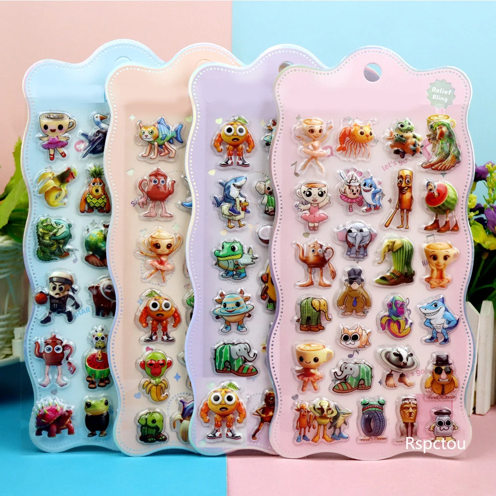 

4pcs Tung Tung Sahur Cartoon Bubble Stickers Funny Abstrac Animal Italian Brainrot 3D Puffy Decals Decoration Sticker Reward Toy