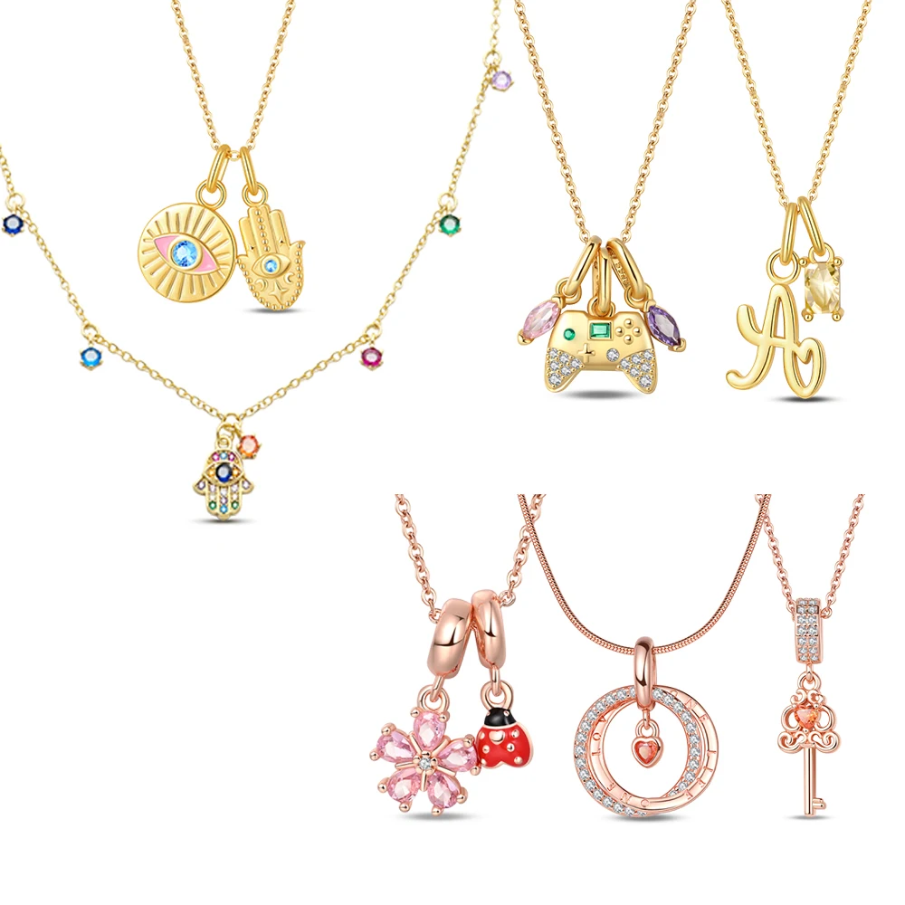 

925 Sterling Silver Evil Eye Game Console Star Flower Key Firefly Heart to Heart Necklace Fashion Jewelry for Women