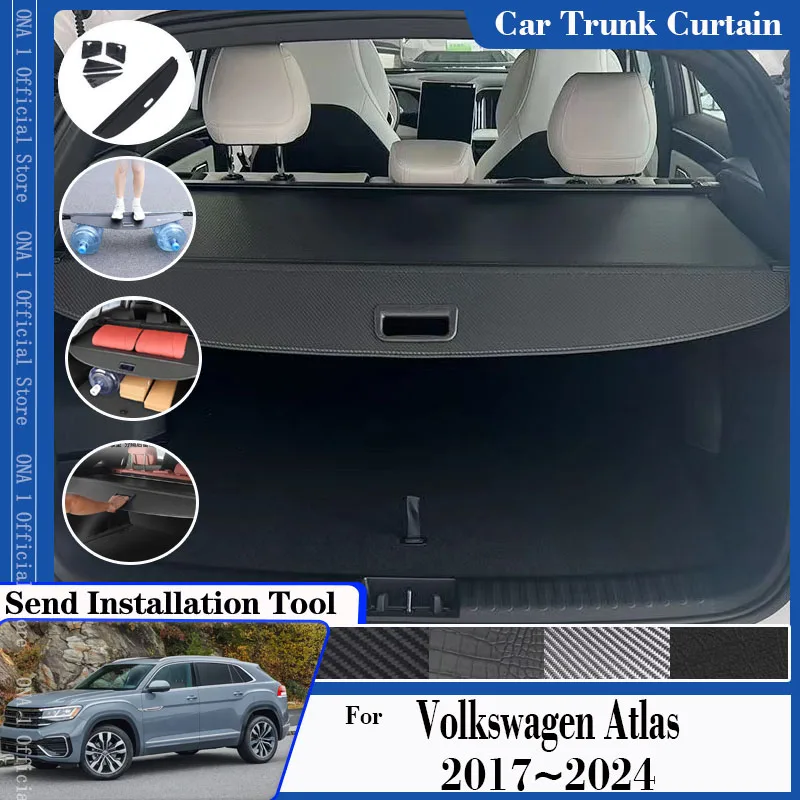 

Fit For VW Volkswagen Atlas Teramont CA1 2017~2024 Car Trunk Curtain Cover Trunk Rack Partition Shelter Luggage Auto Accessories