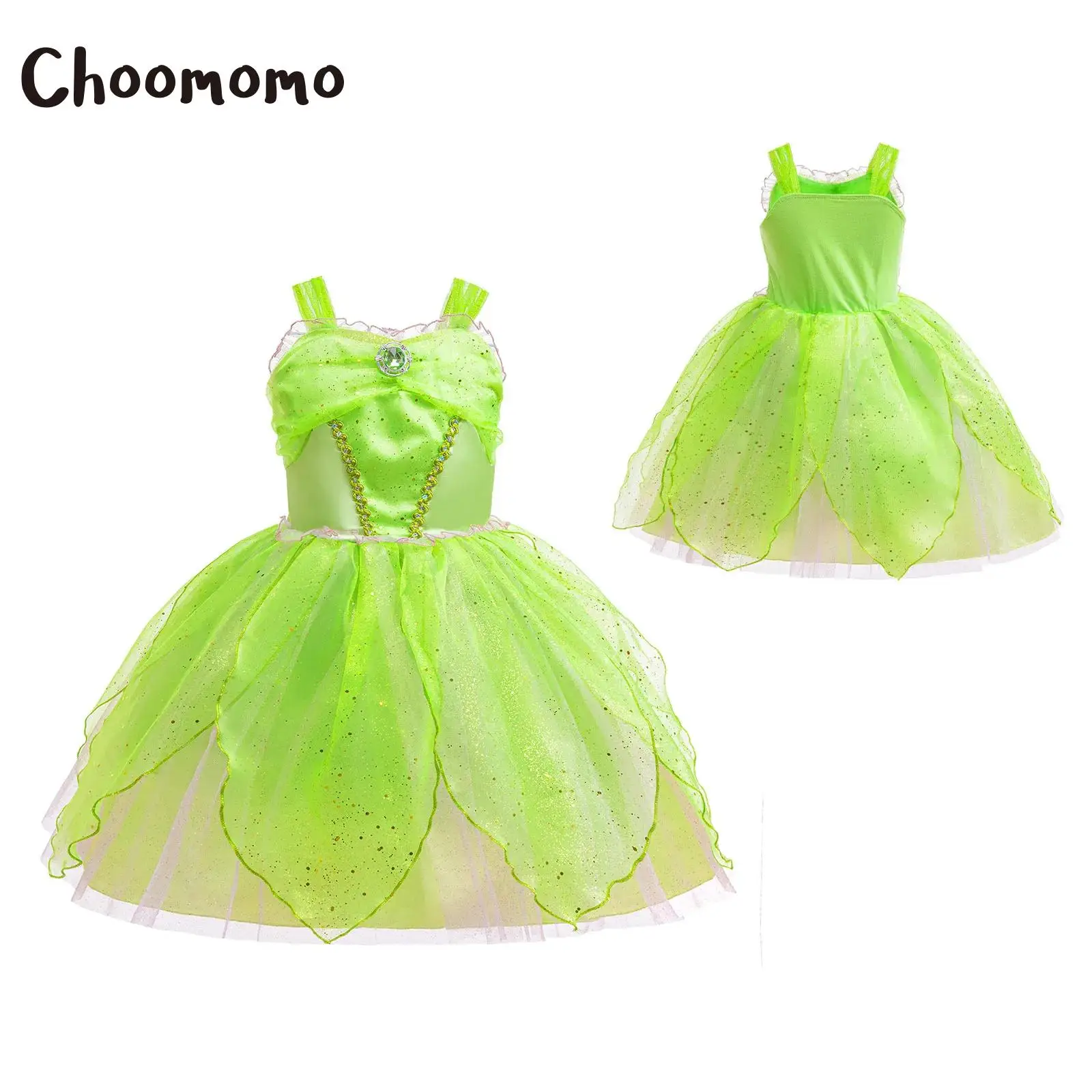 

Girls Princess Fairy Party Dress Sleeveless Ruched Ballet Tutu Dress Carnivals Ball Gown Halloween Cosplay Green Fairy Costume