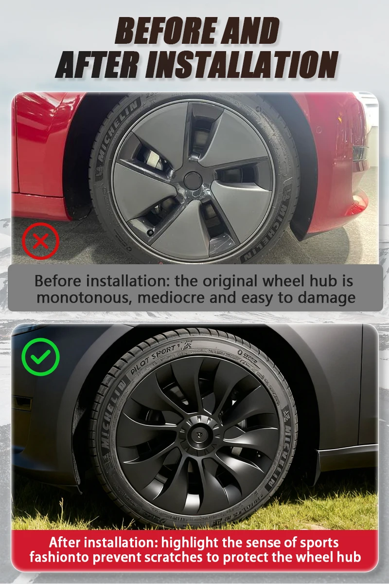 4 Stück 18 Zoll Radabdeckung für Tesla Model 3 Performance Ersatz-Nabenkappe Automobil Vollfelgenabdeckung Zubehör 2018–2023 – Detail 11