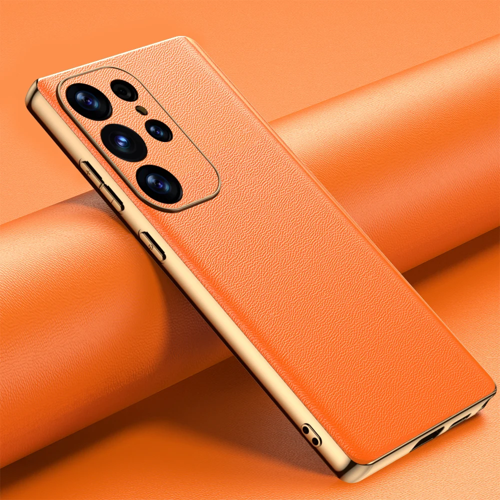 Custodia per telefono in pelle di lusso per Samsung Galaxy S25 S24 Ultra S25+ S24+ S22 S23 Plus con bordi placcati e copertura protettiva per fotocamera