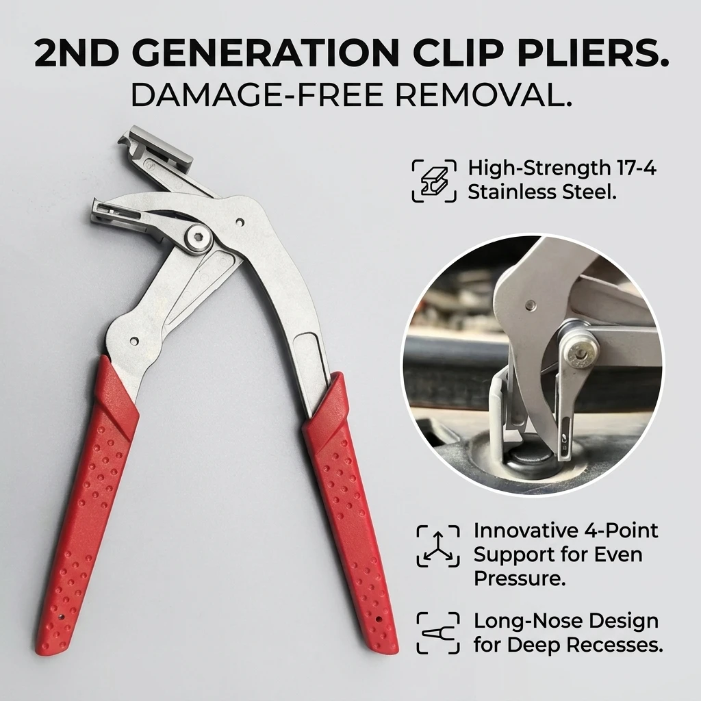 Car Clip Pliers 2nd Gen Interior Trim Fastener Remover for Vehicle Trunk Underbody Plastic Rubber Nails