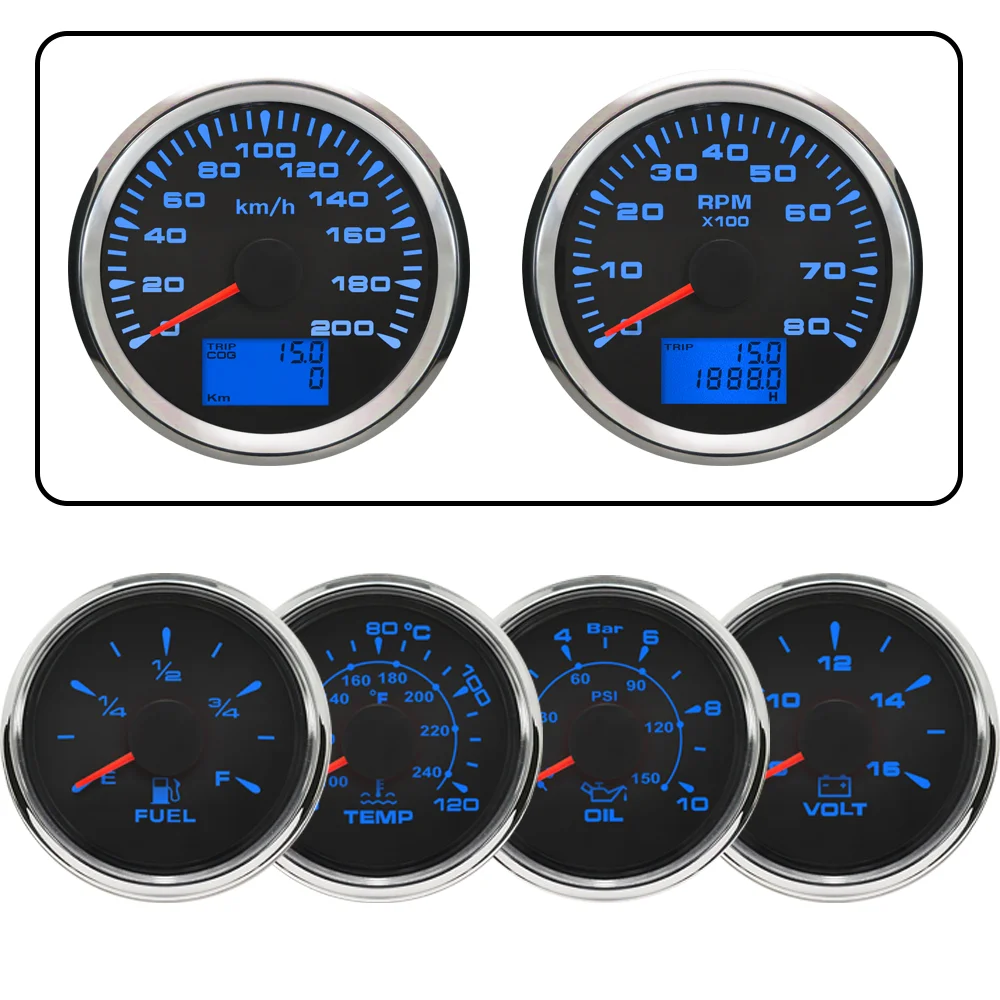 

ELING 6 Gauge Set 85MM GPS 200km/h 160MPH Speedometer Tachometer+52MM Water Temp Oil Pressure Fuel Level Meter Voltmeter for Car