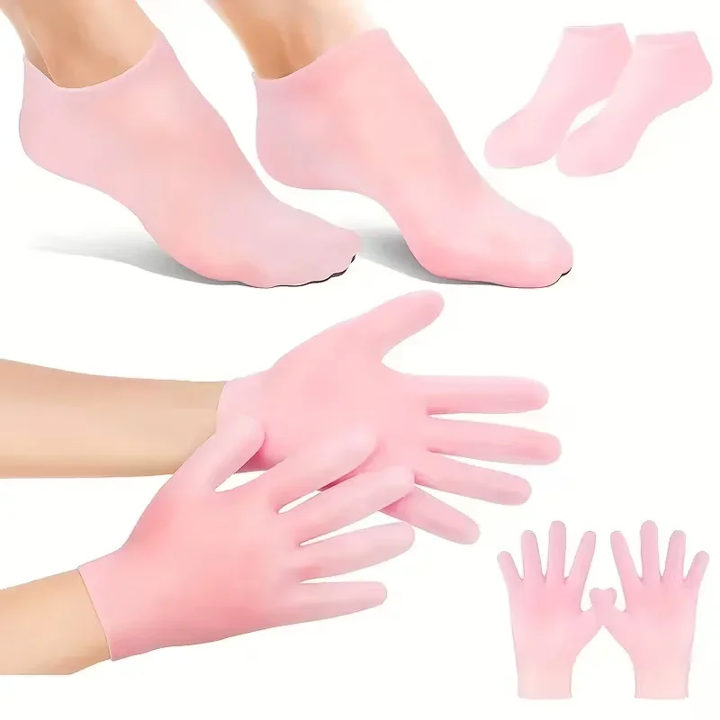 Silikon-Feuchtigkeitssocken & Handschuhe Set für trockene, rissige Haut, 4-teilige wiederverwendbare, rutschfeste Behandlung, unparfümiert – Detail 10