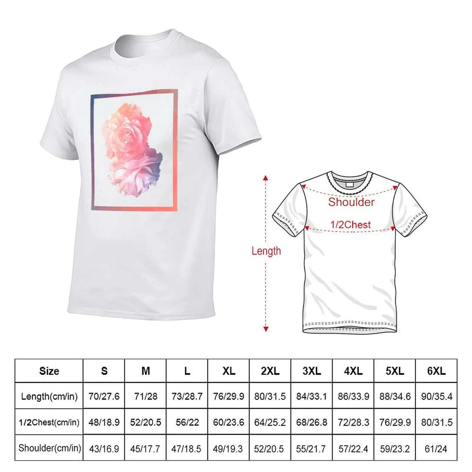 Geometric Pink & Blue Roses Design T-Shirt man t shirts cotton t shirts for man pack white mens graphic t shirts T-shirt