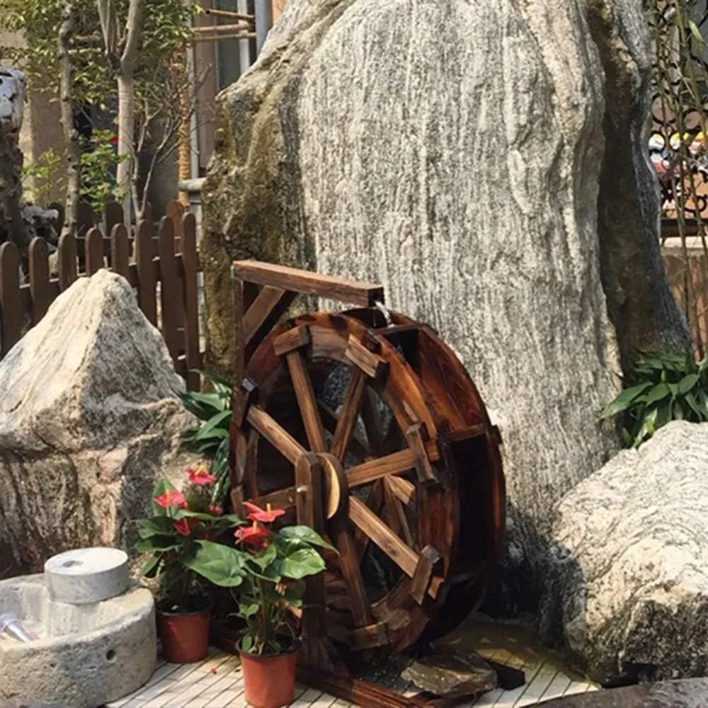 Fonte de roda de água para jardim ao ar livre com suporte, fontes de água externas e cachoeiras, fonte de roda de água de madeira para pátio