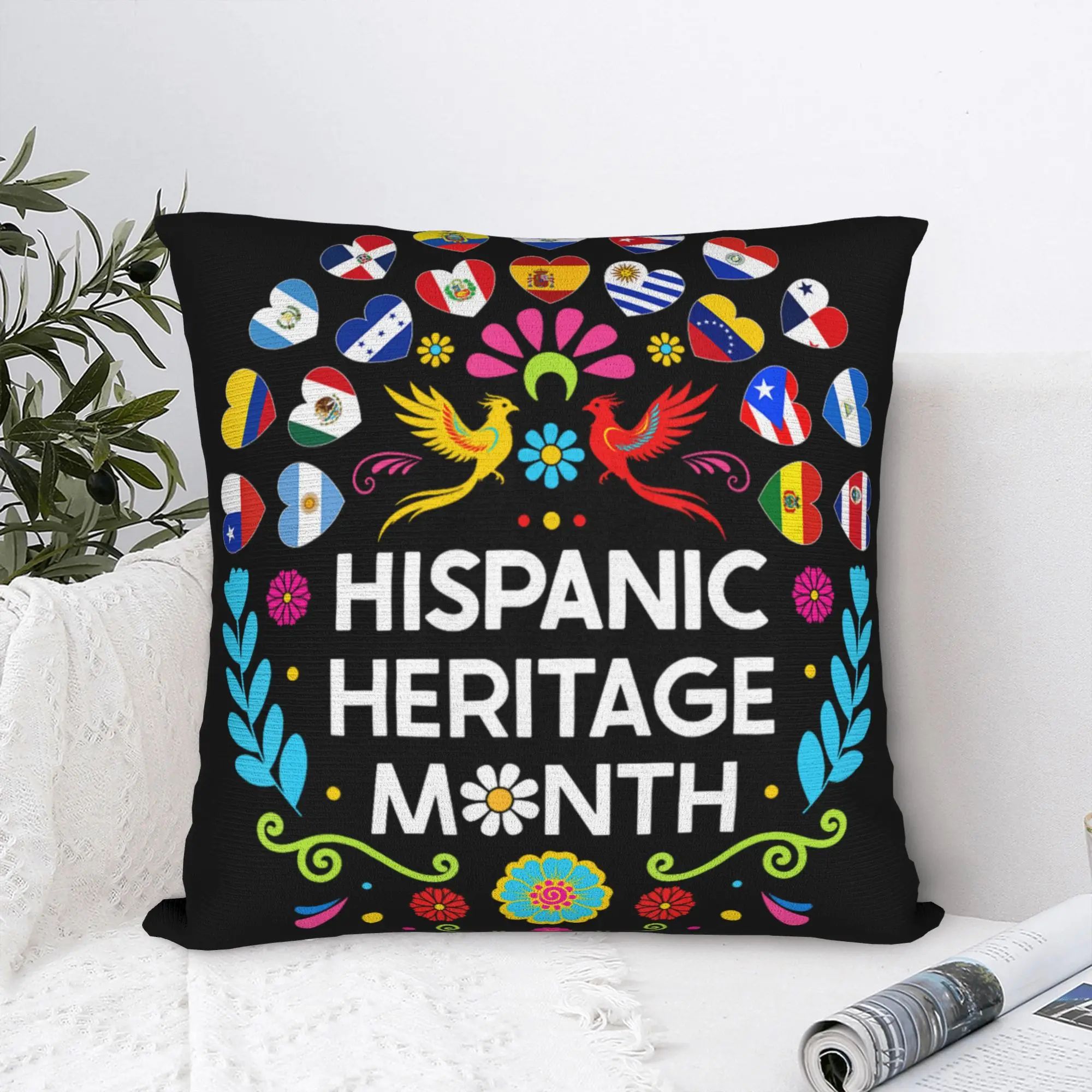 National Hispanic Heritage Month All Countries Flags Hearts Pillow Case  Comfy Pillow Cover Morden Cover For Office Home Decor