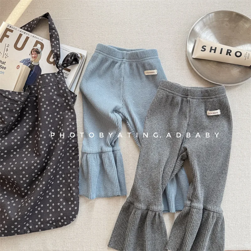 Spring New Toddlers Girls Elastic Leggings Solid Color Korean Style Children Skinny Flare Pants