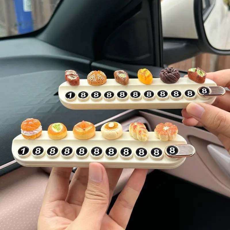 2025 ديكور داخلي جديد للسيارة لطيف الخبز نمط وقوف السيارات رقم الهاتف لوحة اكسسوارات السيارات