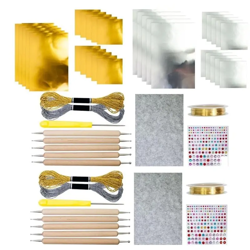 

Инновационные материалы для творчества для взрослых/детей, 15 шт. фольгированных листов для тиснения, золотые/серебряные, для самостоятельного изготовления рождественских украшений, 2 набора