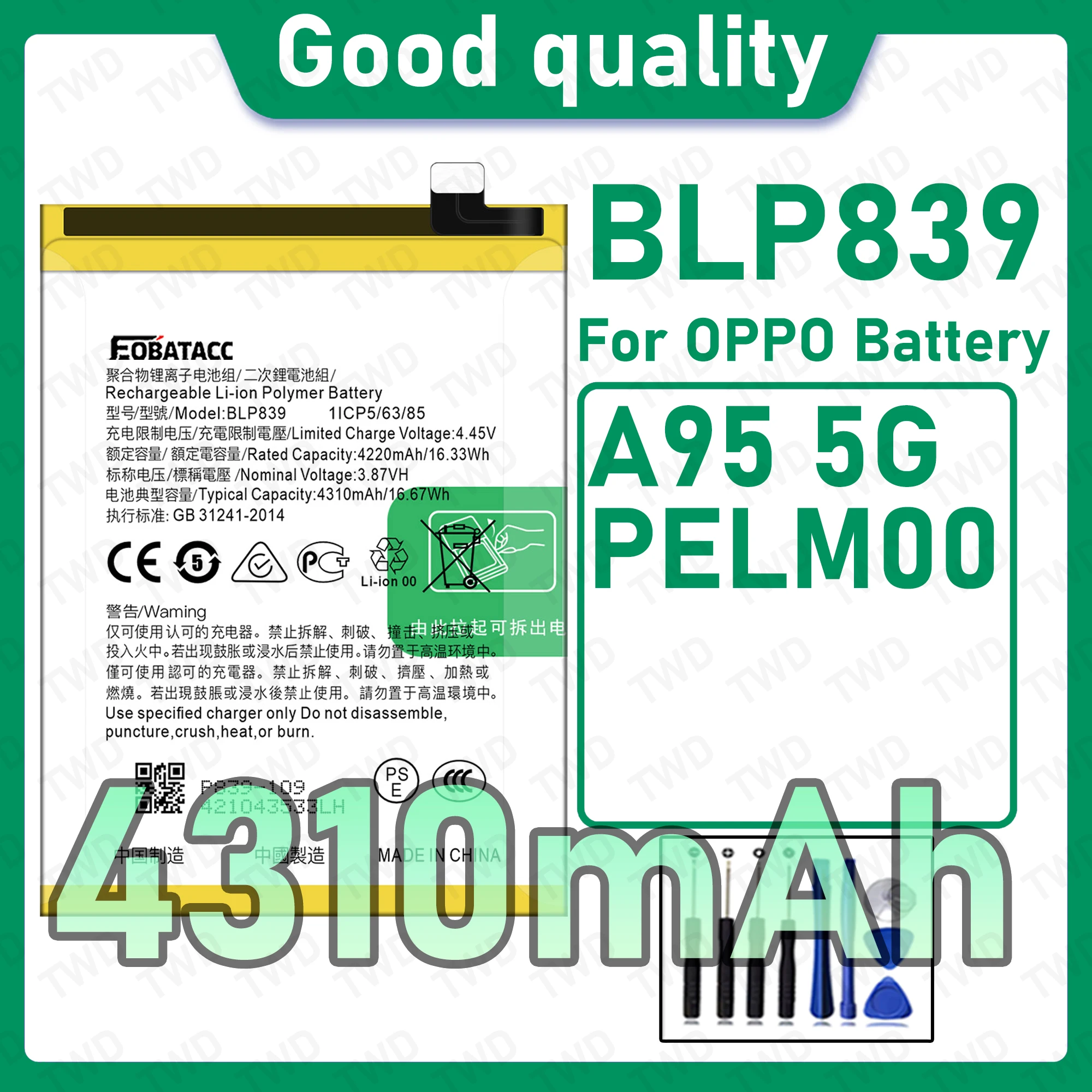 BLP839 Brand New High Capacity Rechargeable Li-ion Replacement Battery For OPPO A95 5G PELM00  Bateria+Free Tool