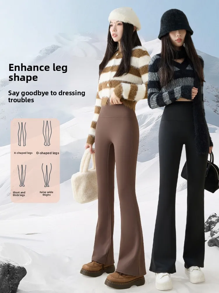 Hoge taille Ultra lang Fce gevoerd Verlengde lengte Uitlopende yogabroek Dames bovenkleding Ark broek Winter Sle Niet omvangrijk