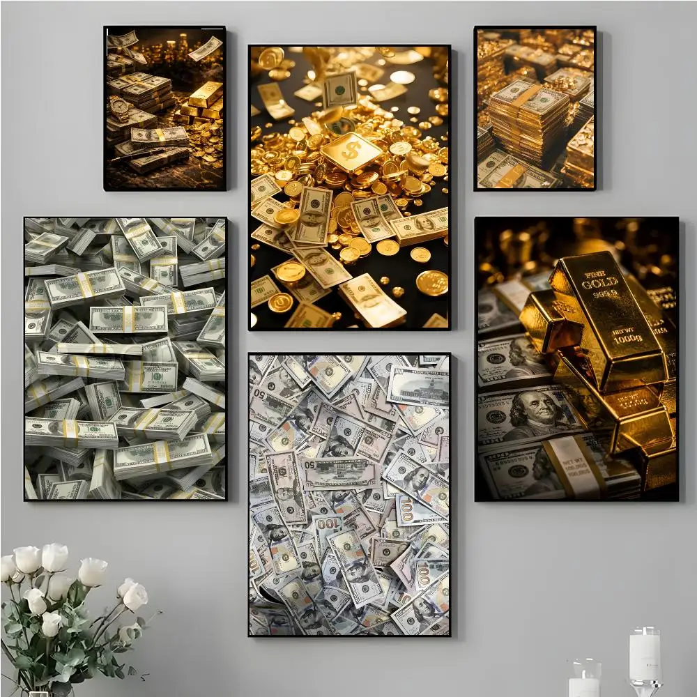 U.S. Dollars and Gold Poster High-definition stickers ideal gifts for living rooms hallways