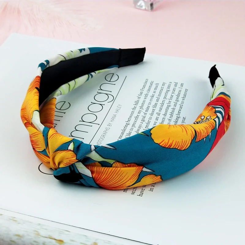 Nuevas bandas para la cabeza de flores para niñas, diadema con nudo para el pelo estampado, accesorios para el cabello para niñas, accesorio de alta