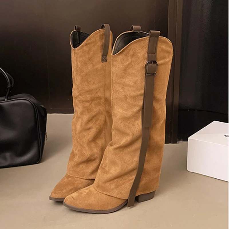 

Women Knee High Boots Elegant 2025 New Winter Shoes Knee High Heels Knight's Boots Pointed Toe Chunky Shoes Sexy Brand Botas