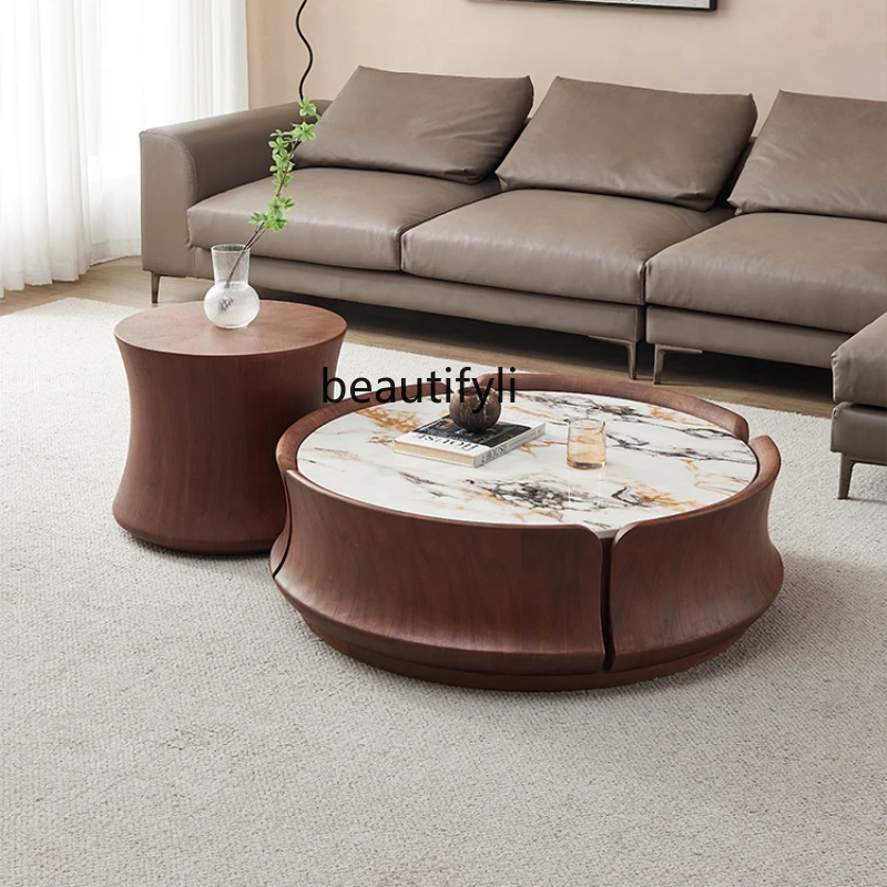 

Living Room Marble Modern Simple Home round Tea Table the Pattern of Walnut round Tea Table Combination