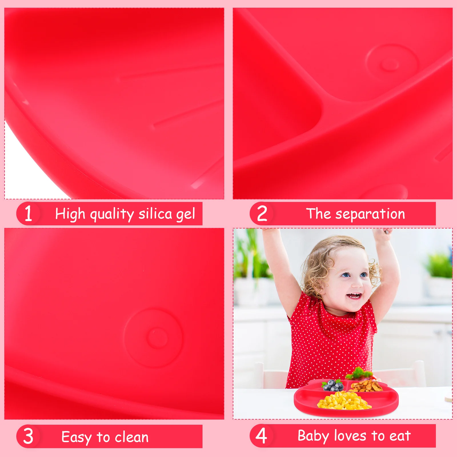 

1pc Silicone Meal Plate Cartoon Design Non-Slip Suction Base Microwave Refrigerate Food Grade Divided Dish For Feeding