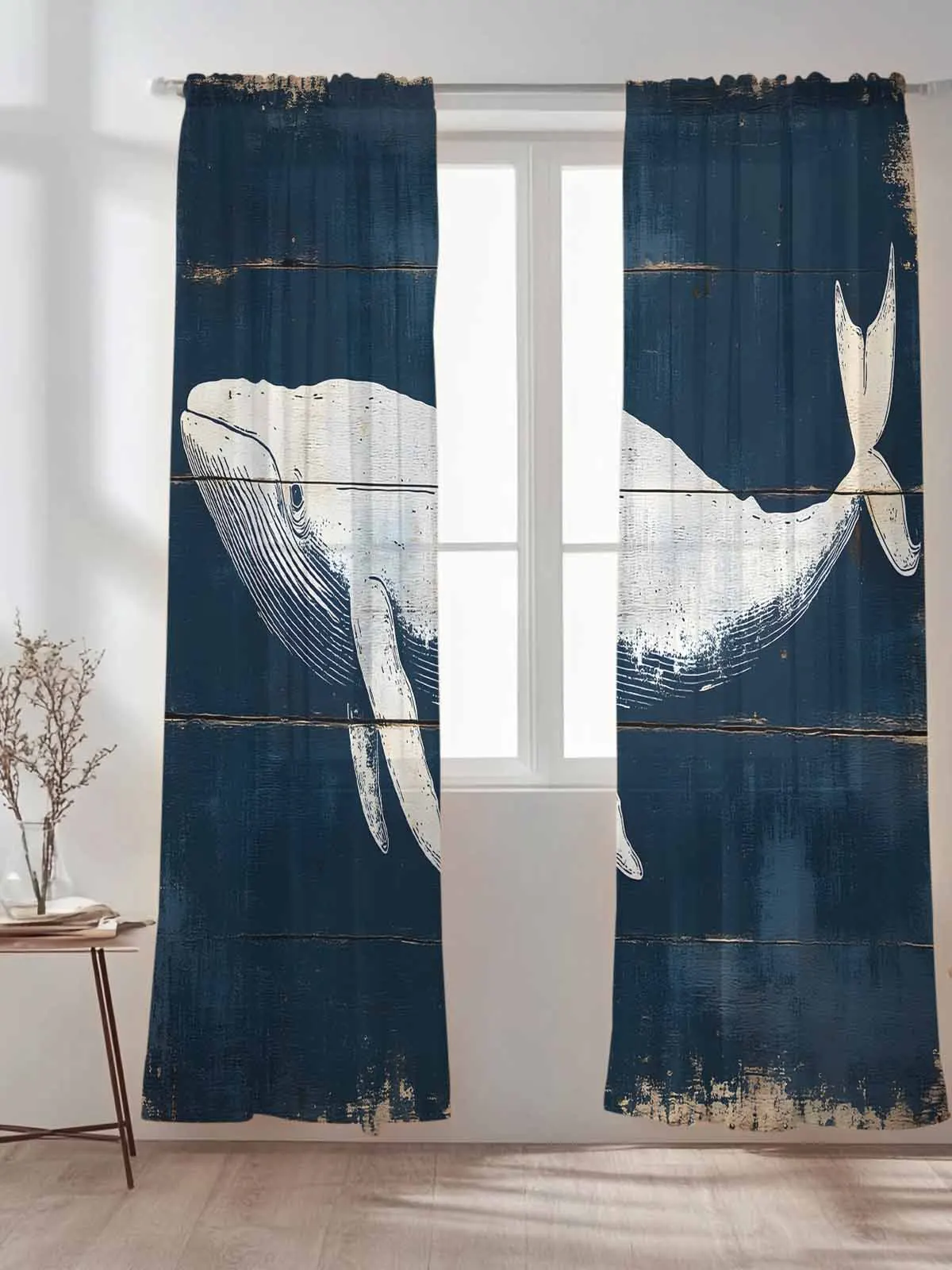 

Винтажные оконные шторы с изображением кита, океана и животных, драпировка для спальни, прозрачный тюль, подзоры для гостиной, кухни, вуаль, занавеска